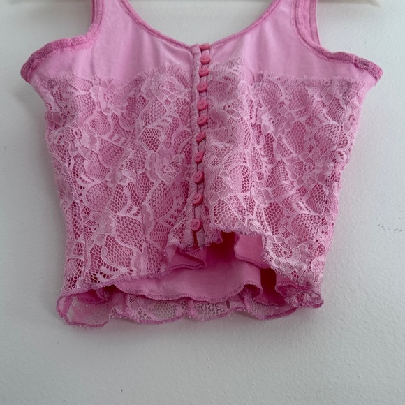 Free People Cosette Corset Tank button-up top with a floral lace overlay pink - Picture 8 of 16